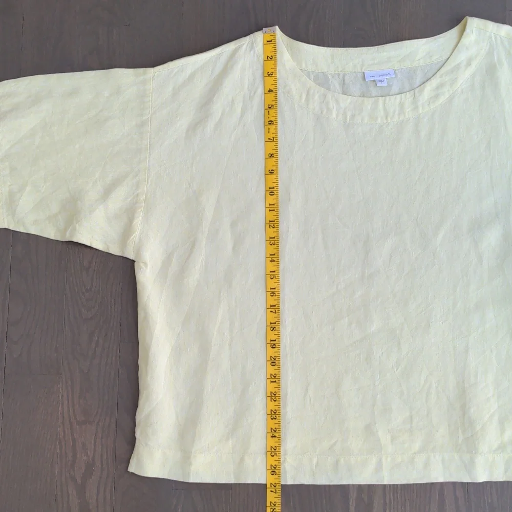 J. JILL PURE JILL | 100% Linen Top Short Sleeves Crew Neck, Yellow, Womens L - Picture 10 of 11